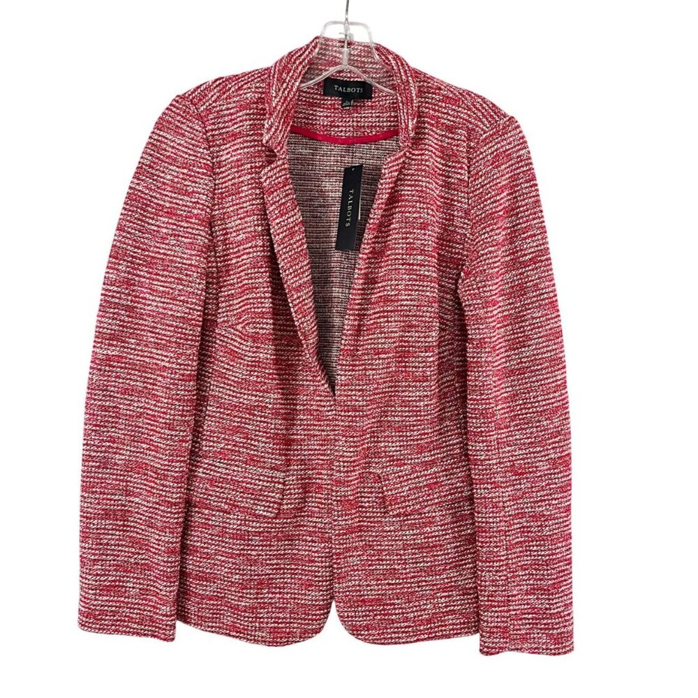 NEW Talbots‎ Red & White Tweed Knit Blazer Jacket Hidden Closure Size 4